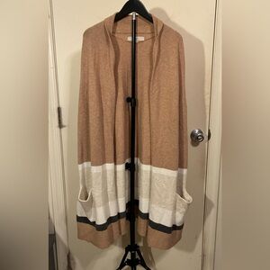 LOFT L/XL Sleeveless Open-Front Long Maxi Cardigan Sweater Neutral Classic Cozy